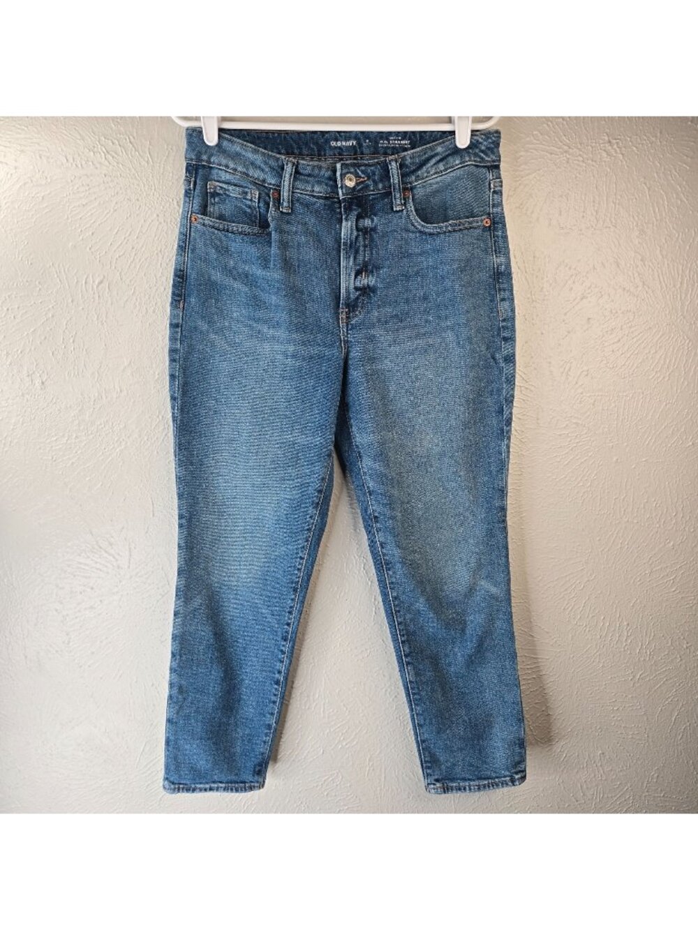 Straight Leg Ankle Jeans Sz 8 Petite High Waisted Stretch Blue Denim Minimalist